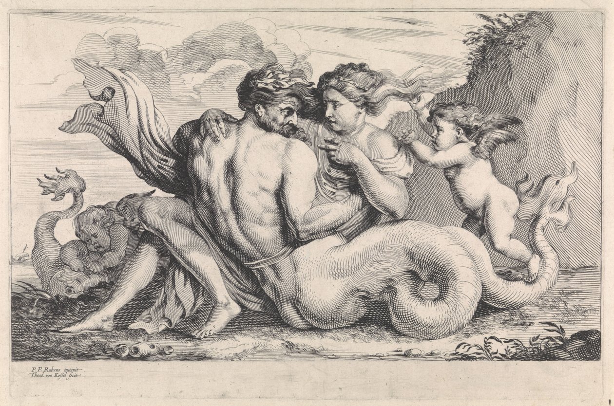 Sirene en triton door Théodorus van Kessel