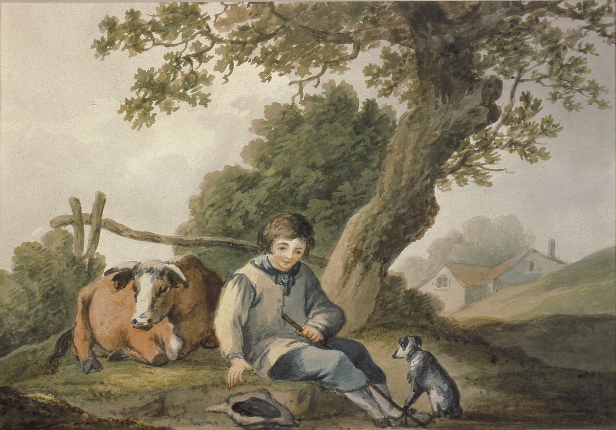 Landschap met Koe en Jongen door Thomas Barker of Bath