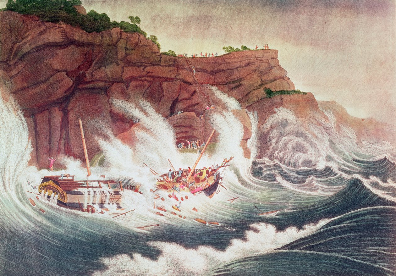 Verlies van het pakket schip Albion, gegraveerd door C. Tiebout door Thomas Birch