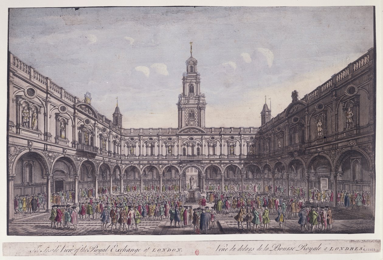 Binnenaanzicht van de Royal Exchange, Londen door Thomas Bowles