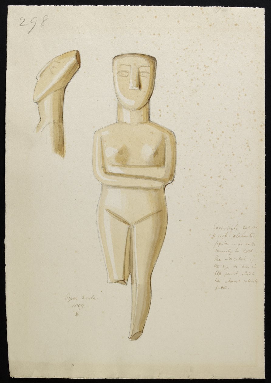 Tekening van een marmeren Cycladisch figuur, Syros 1809 door Thomas Burgon