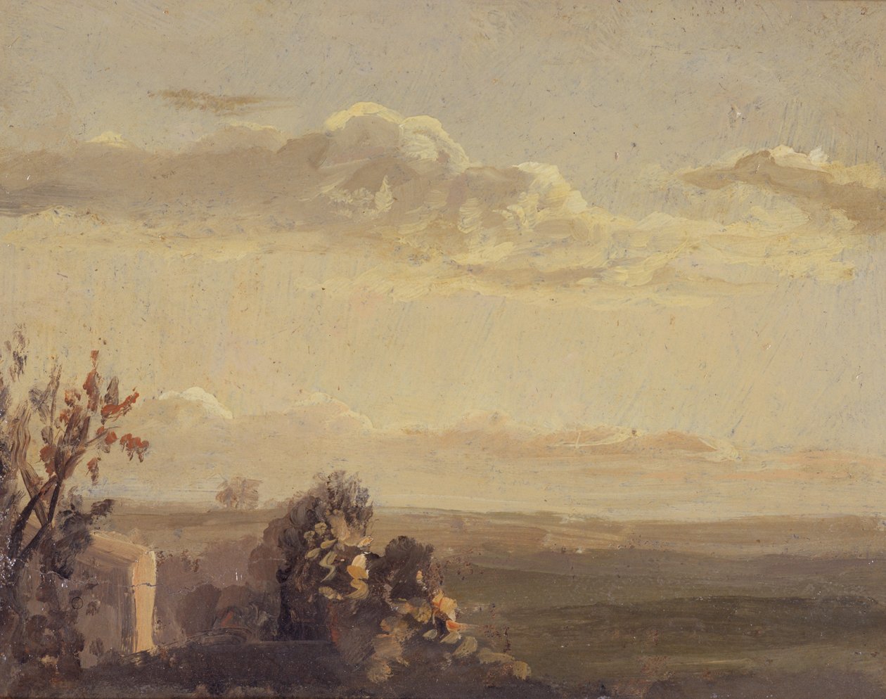 Een landschapstudie (verso van 261371) door Thomas Churchyard