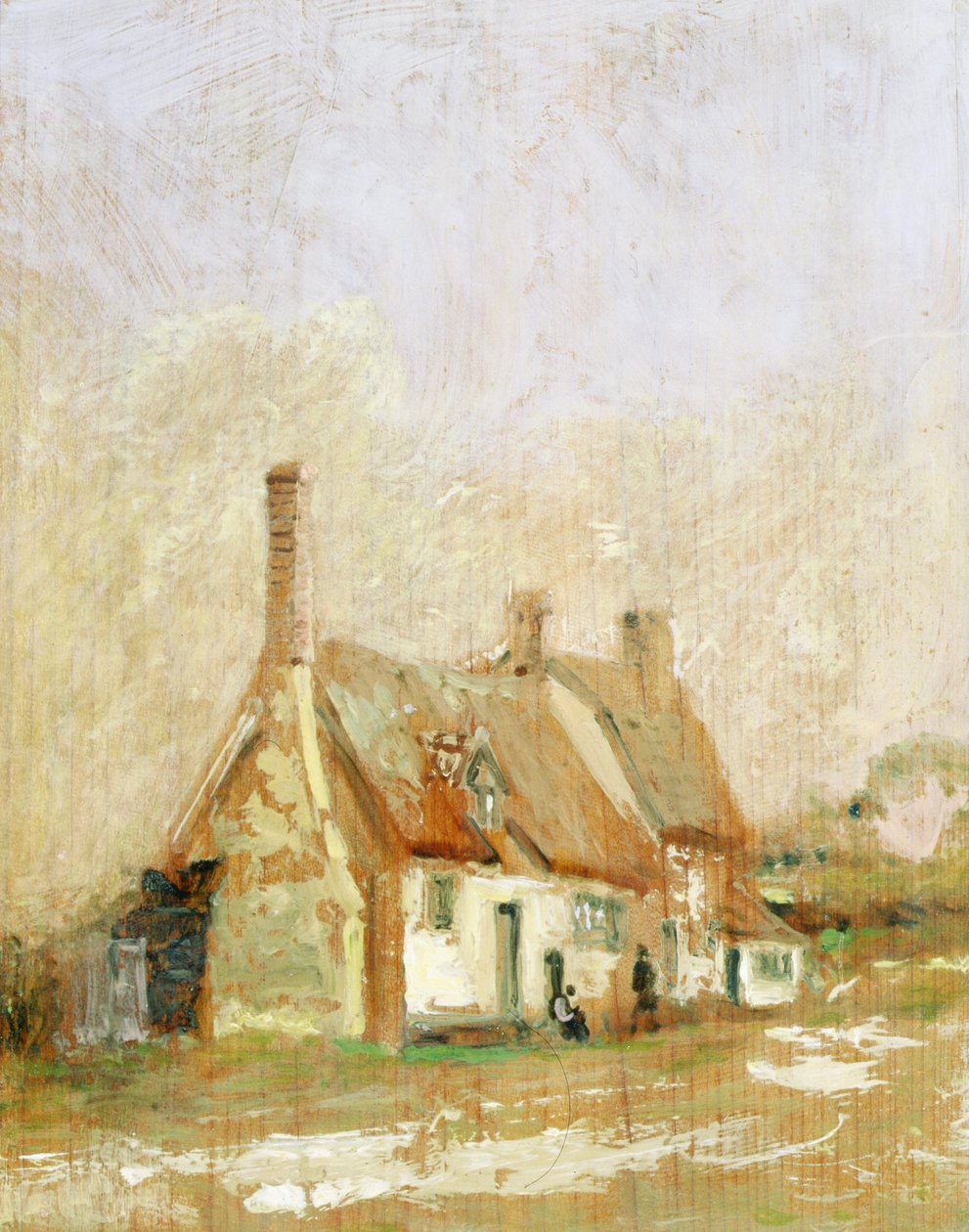 Huisjes in een landschap door Thomas Churchyard