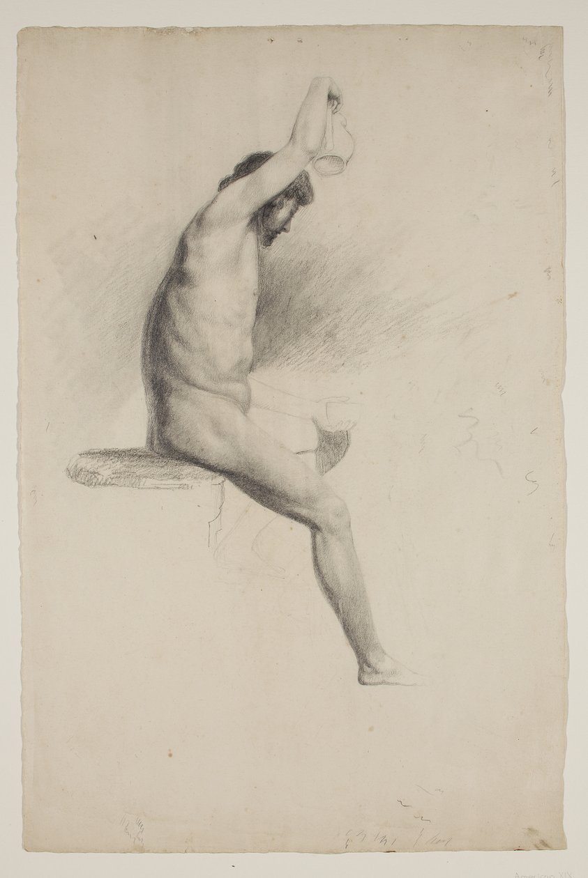 Zittende naakte mannelijke figuur, ca. 1832 door Thomas Cole