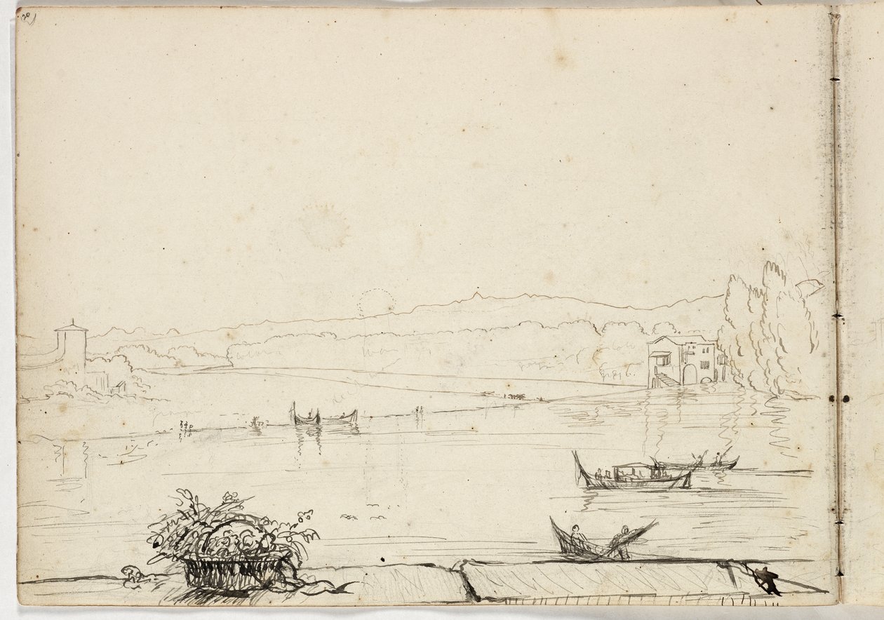 Zonder titel (studie van een rivierscène met boten), 1831 door Thomas Cole