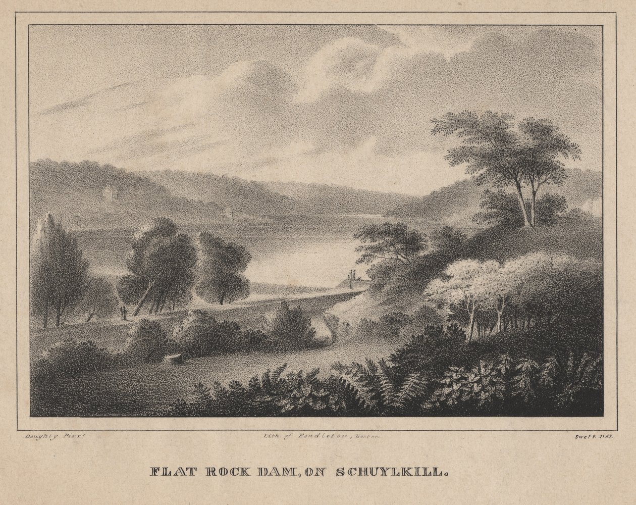 Flat Rock Dam, op Schuykill, gegraveerd door Moses Swett, 1827 door Thomas Doughty