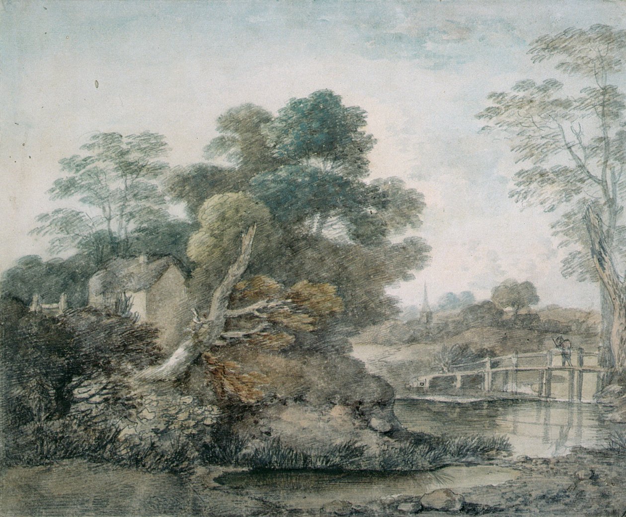 Landschap met Huisje en Stroom door Thomas Gainsborough