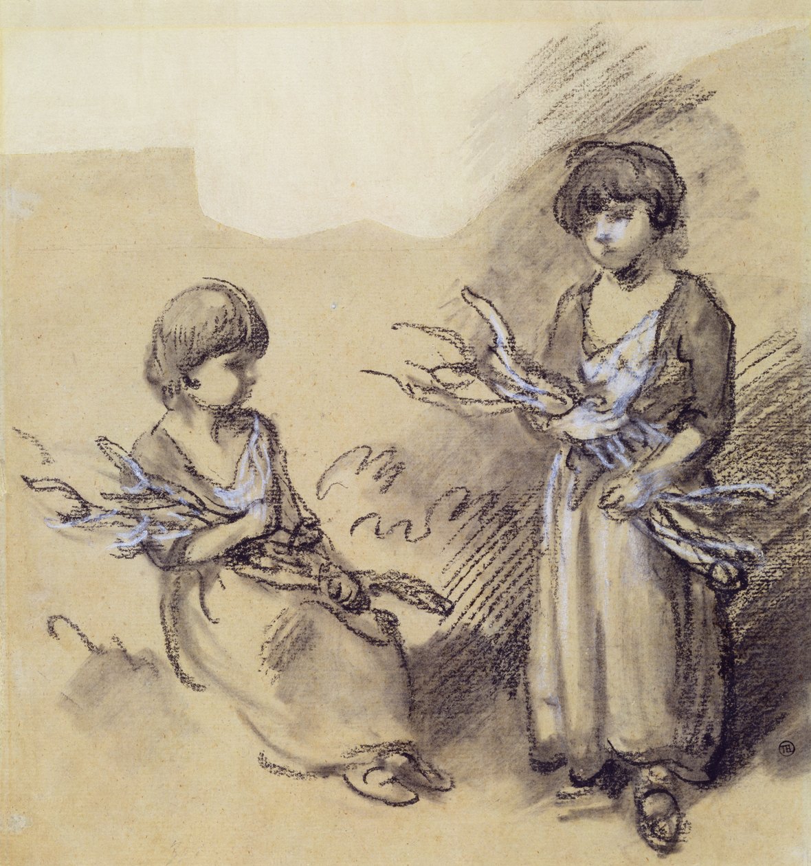 Studie van meisjes die takken dragen door Thomas Gainsborough