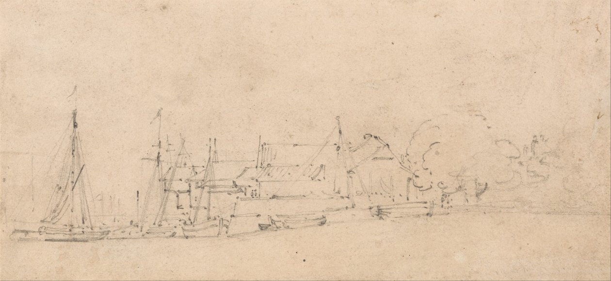 Bristol - Schets van boten en gebouwen door Thomas Girtin