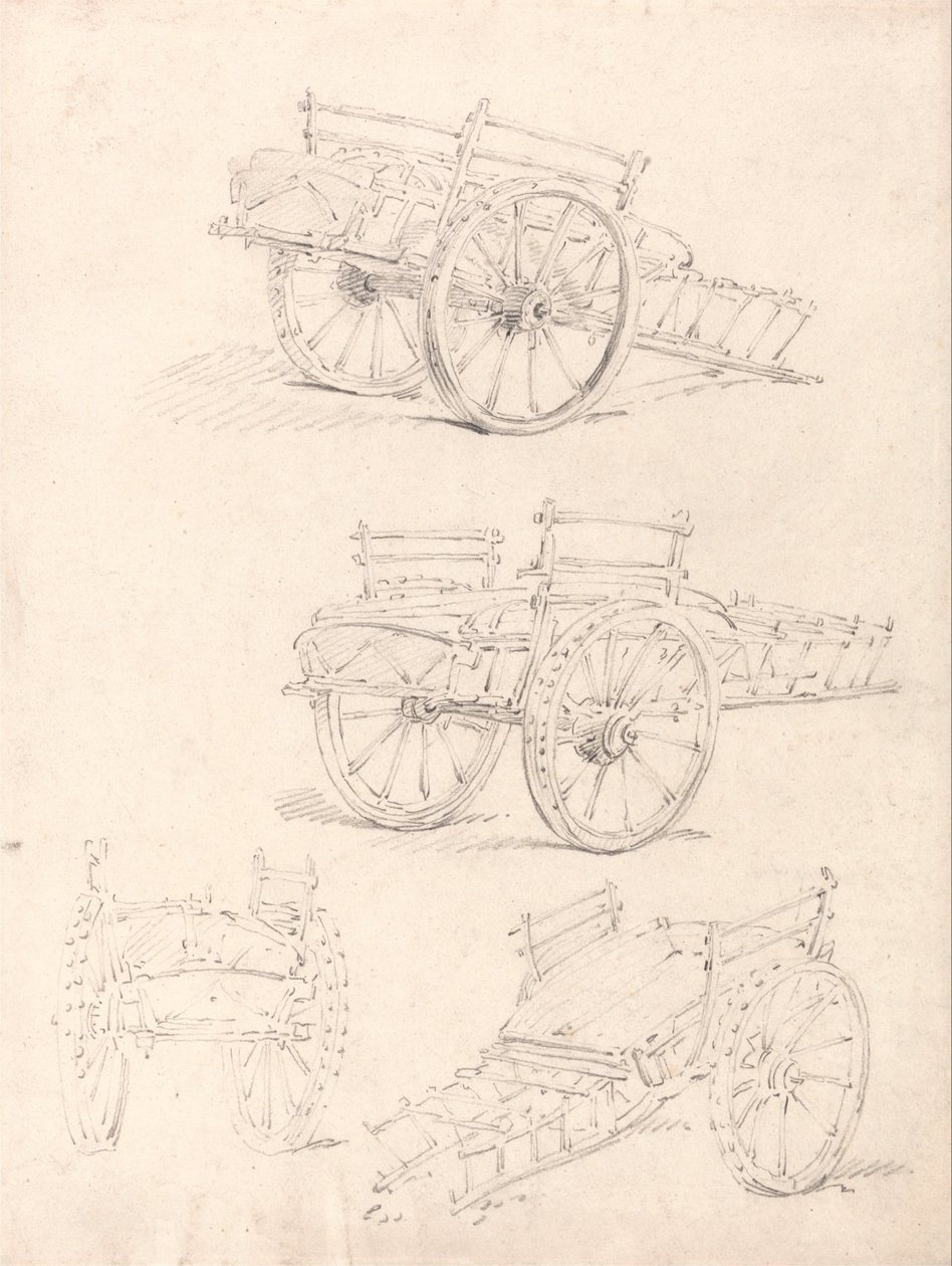 Vier studies van een hooiwagen door Thomas Girtin