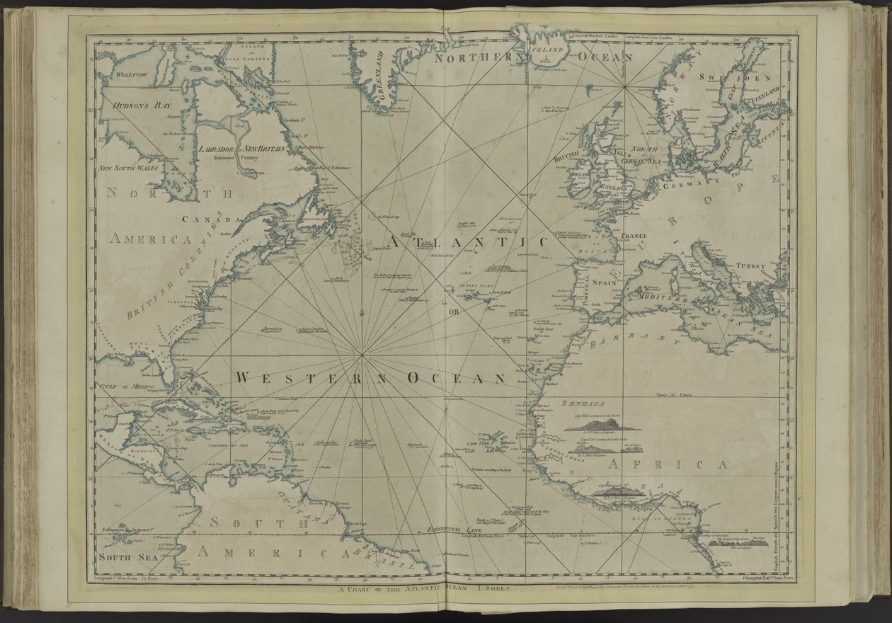 De Atlantische of Westelijke Oceaan uit de West-Indische atlas, 1775 door Thomas Jefferys