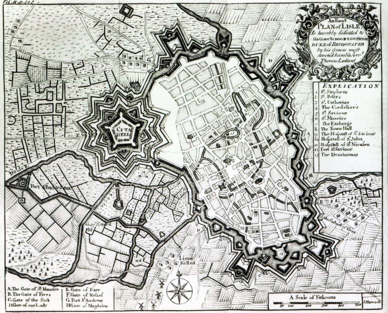 Plan van Lisle, 1736 door Thomas Lediard