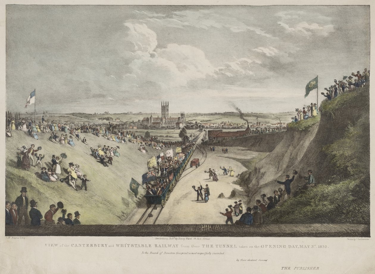 Uitzicht op de Canterbury en Whitstable Spoorweg vanaf de Tunnel op de Openingsdag, 3 mei 1830 door Thomas Mann Baynes