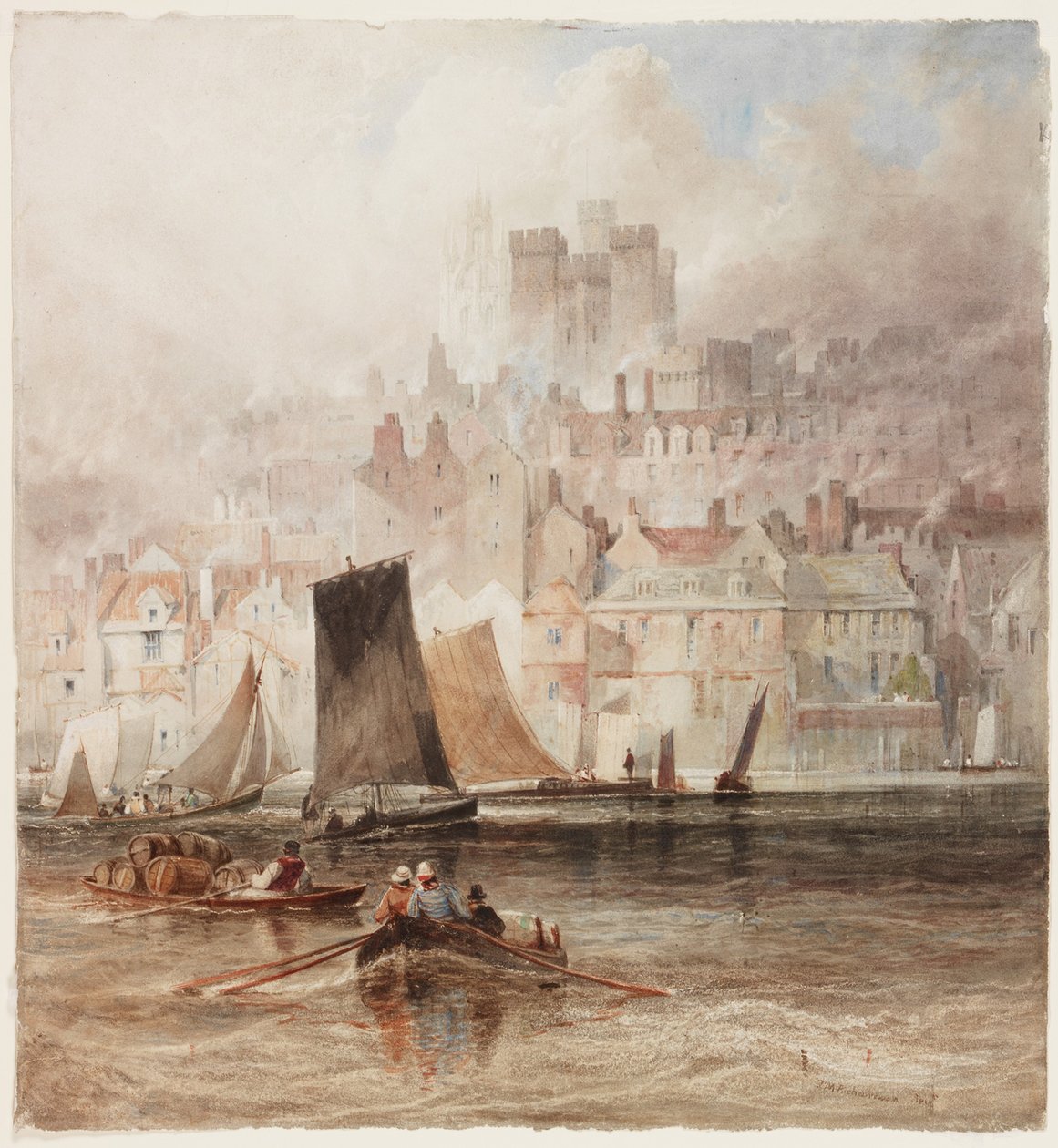 Newcastle vanaf de Tyne door Thomas Miles Richardson