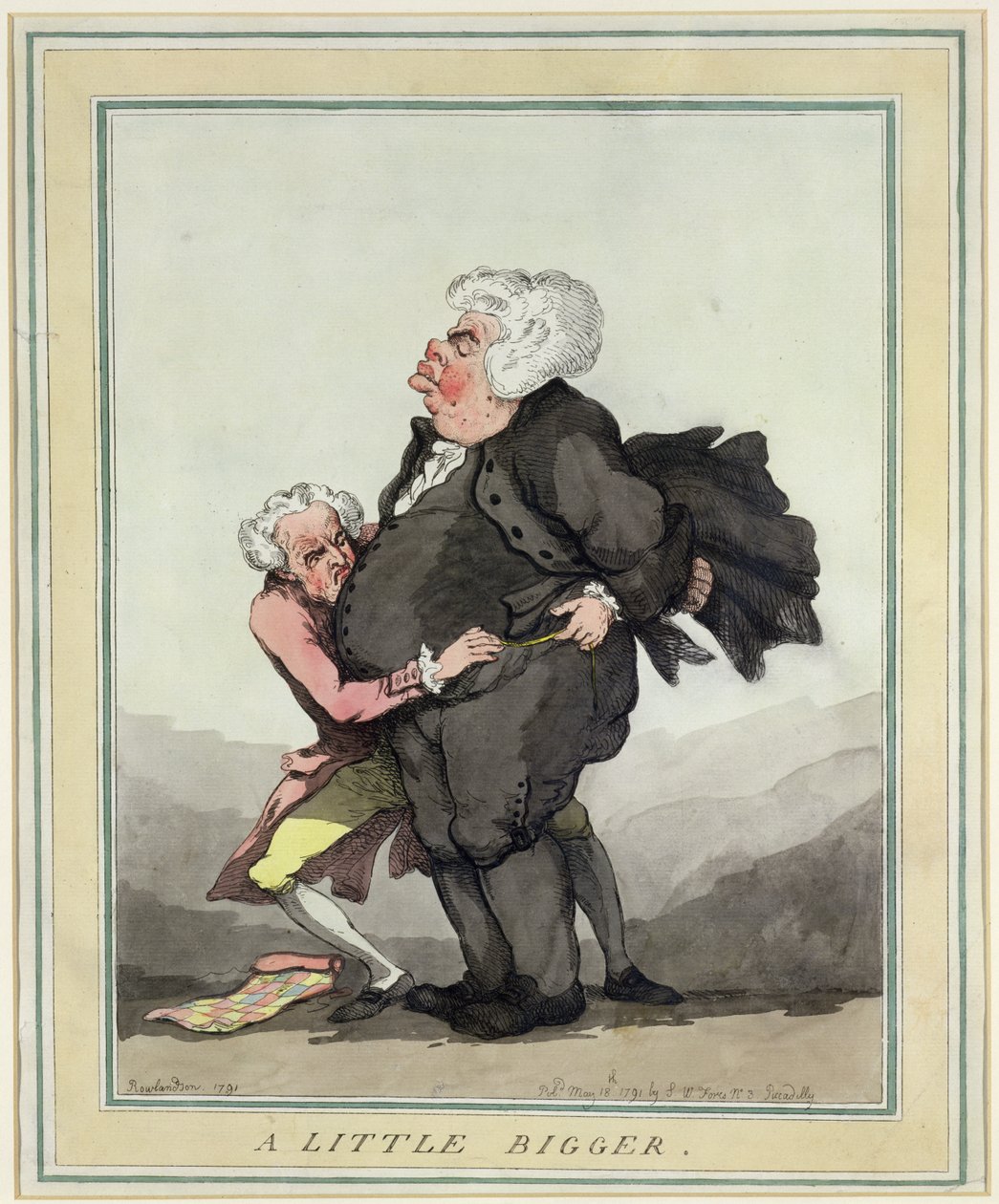 Een Beetje Groter, uitgegeven door S.W. Fores, 1791 door Thomas Rowlandson