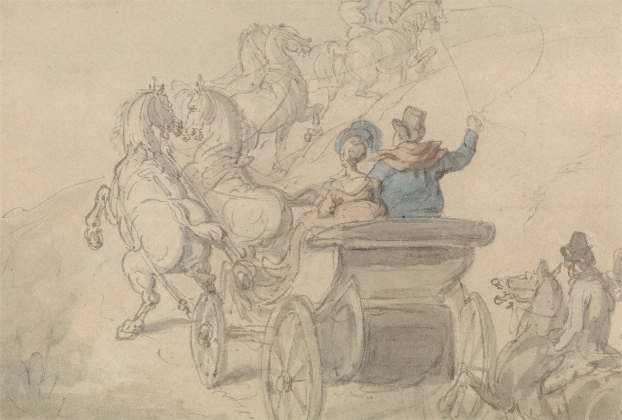 Een Phaeton en Zes door Thomas Rowlandson