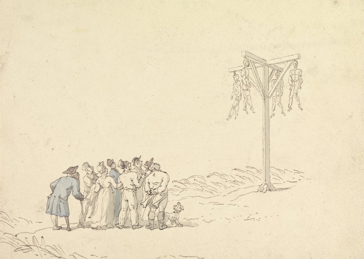 Menigte bij een galg door Thomas Rowlandson