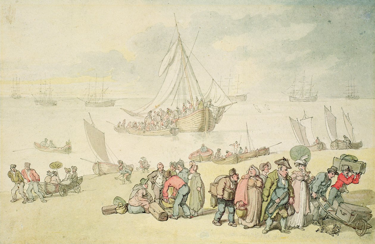 Ontscheping bij de Medina-rivier, Isle of Wight door Thomas Rowlandson