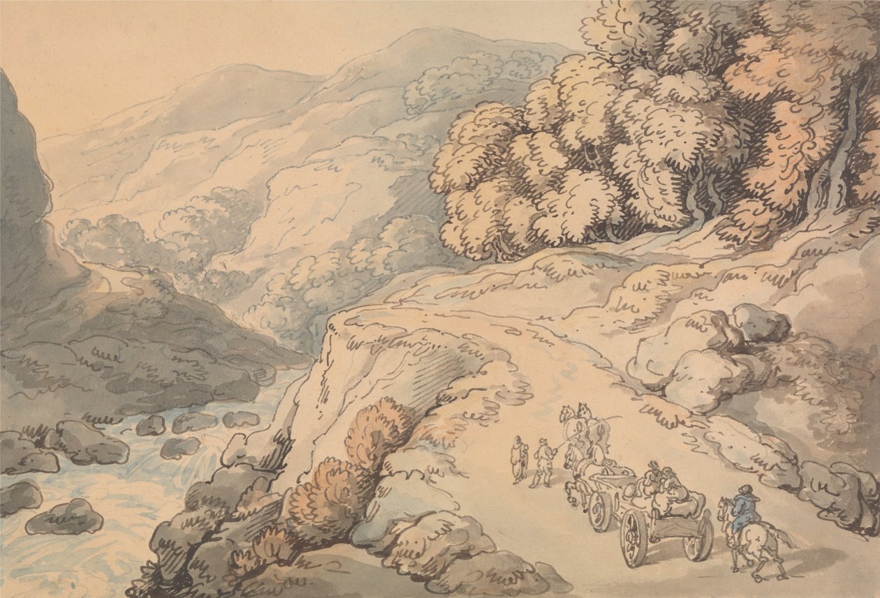 Watervallen op de rivier Conwy, Noord-Wales door Thomas Rowlandson
