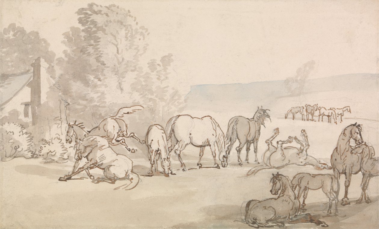 Merries en Veulens in een Veld door Thomas Rowlandson