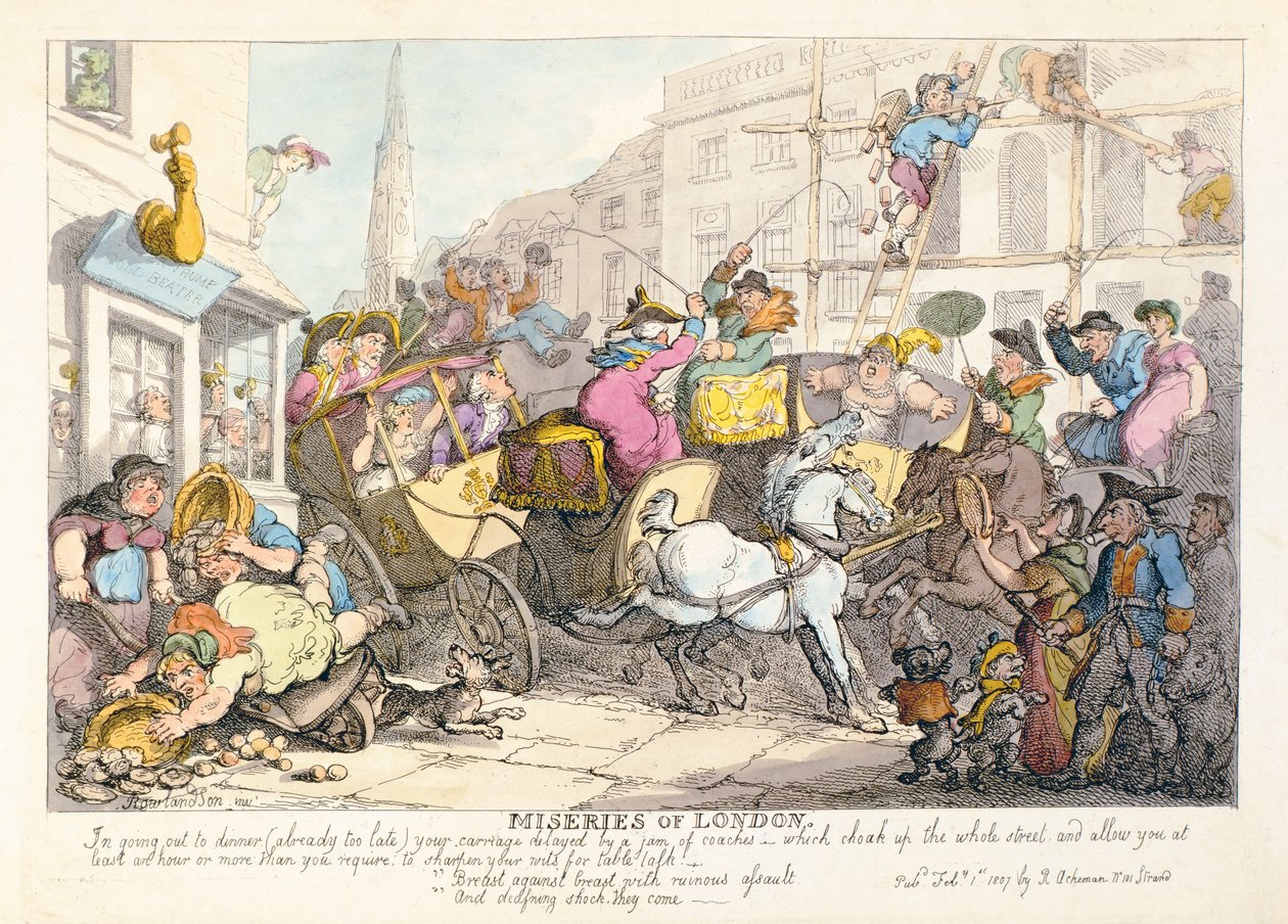 Ellende van Londen: Borst tegen borst met verwoestende aanval en dodelijke schok komen ze, gepubliceerd door Ackermann, 1807 door Thomas Rowlandson