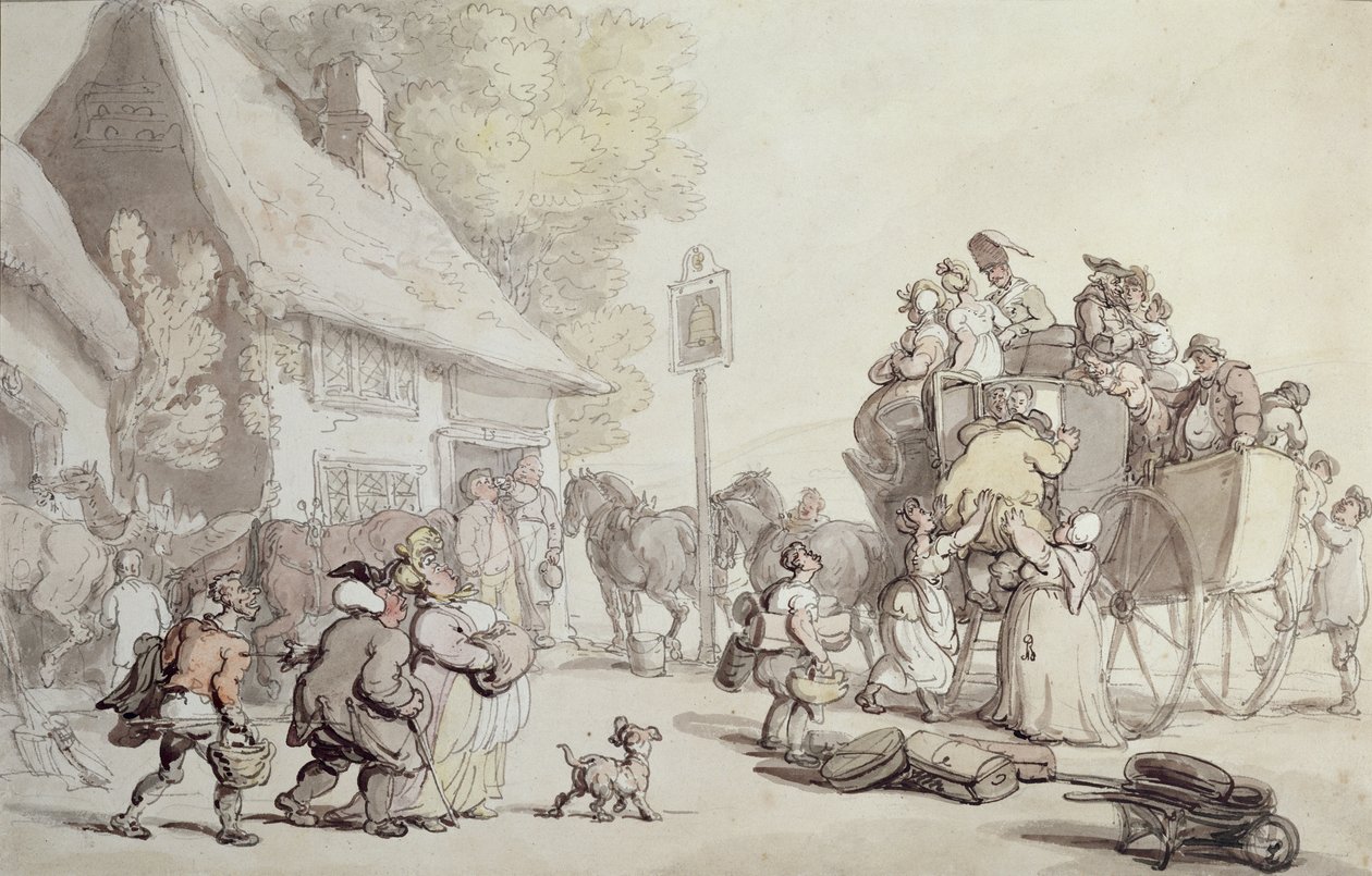 Buiten de herberg door Thomas Rowlandson