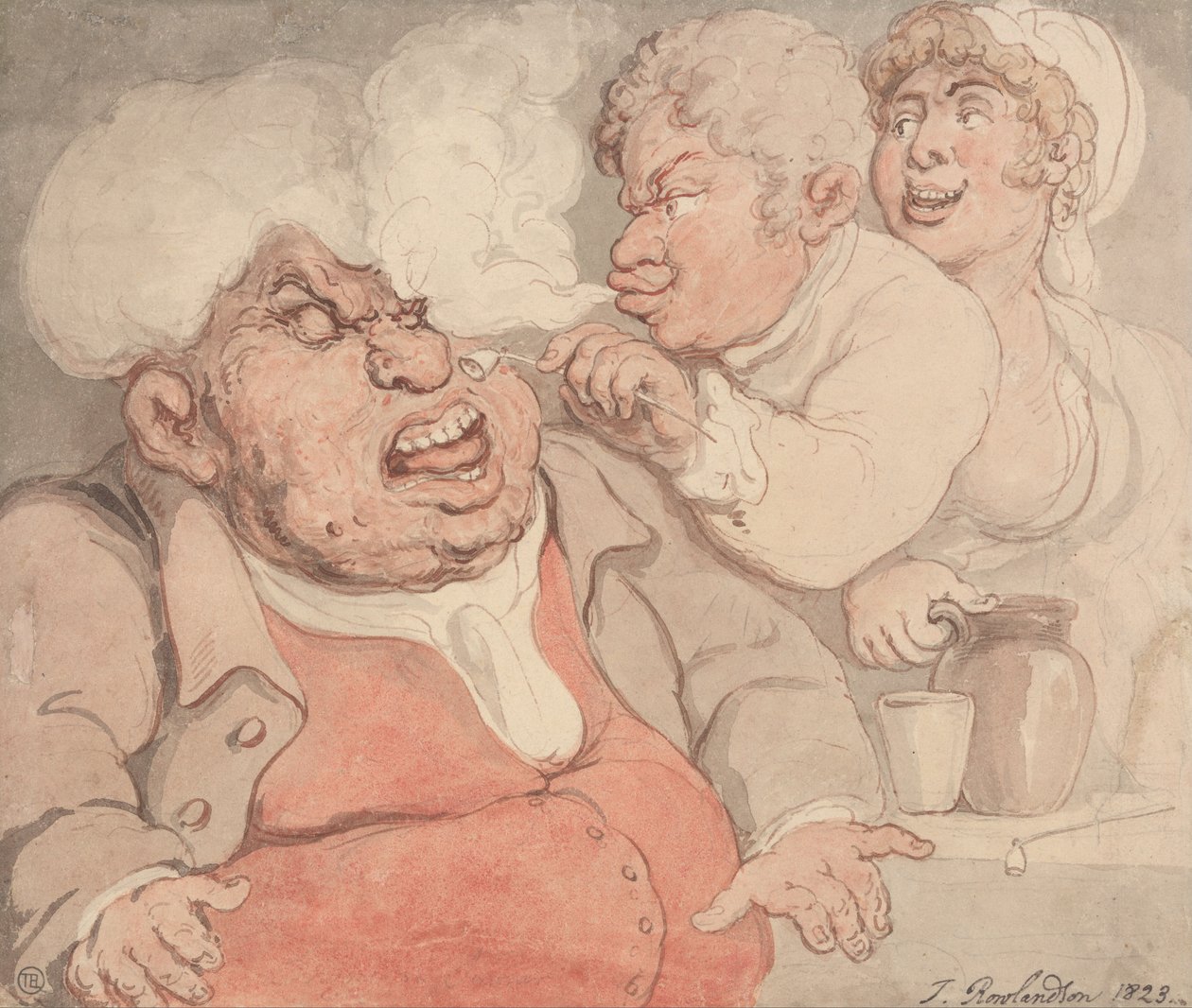 Pesten met rook van een pijp door Thomas Rowlandson
