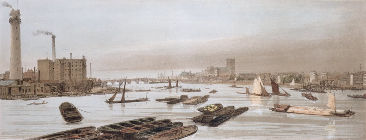 Westminster vanaf Waterloo Bridge, met de Shot Tower, uit 