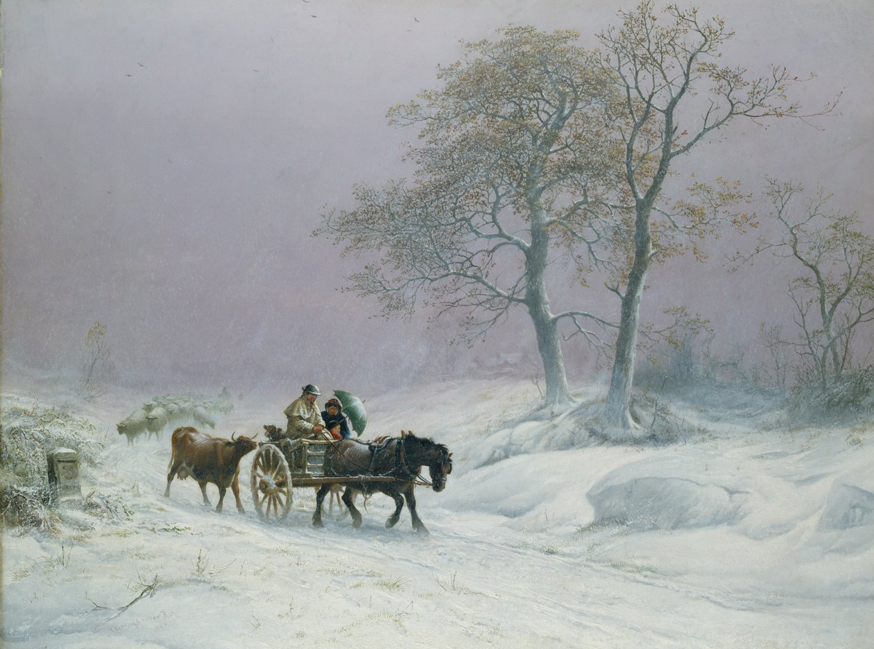 De winterse weg naar de markt door Thomas Sidney Cooper