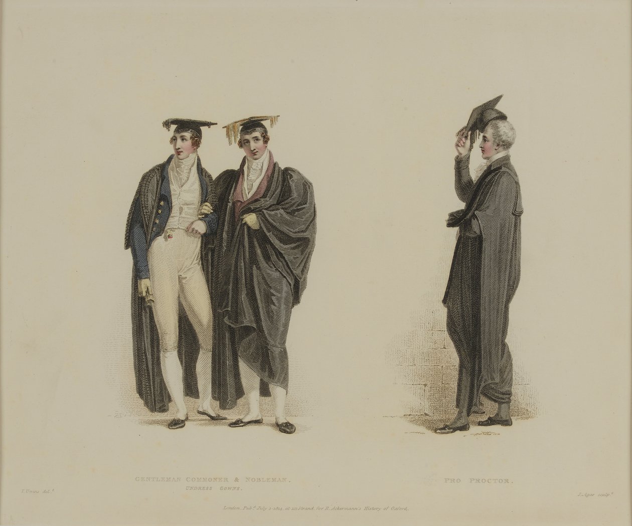 Gentleman Commoner en Edelman met Pro Proctor, gegraveerd door J. Agar, gepubliceerd in R. Ackermann