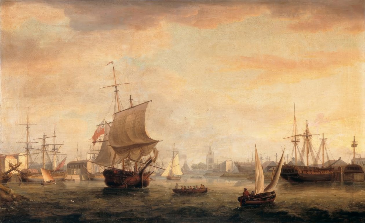Uitzicht op Bristol Dock en Quay door Thomas Whitcombe