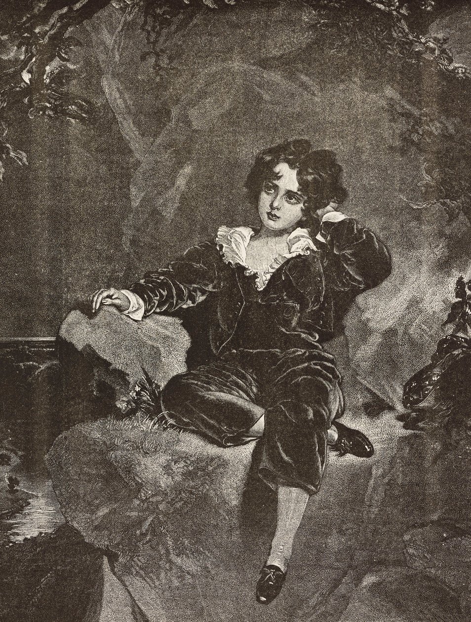 Portret van Meester Lambton als jongen, Charles William Lambton, de Rode Jongen, gravure naar een schilderij van Thomas Lawrence uit L