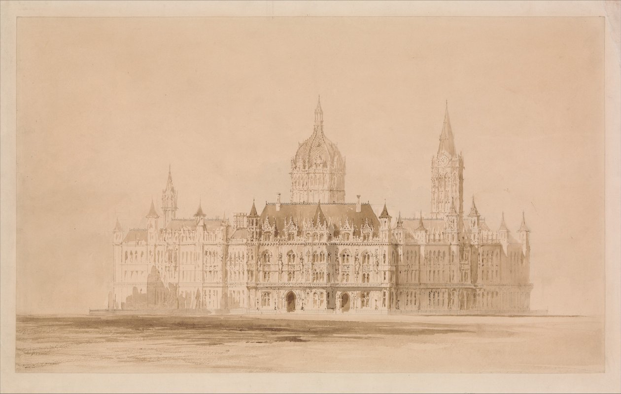 Wedstrijdontwerp voor het stadhuis van Manchester door Thomas Allom