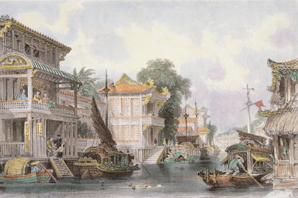Scène op het Horan Kanaal nabij Canton, c.1850 door Thomas Allom