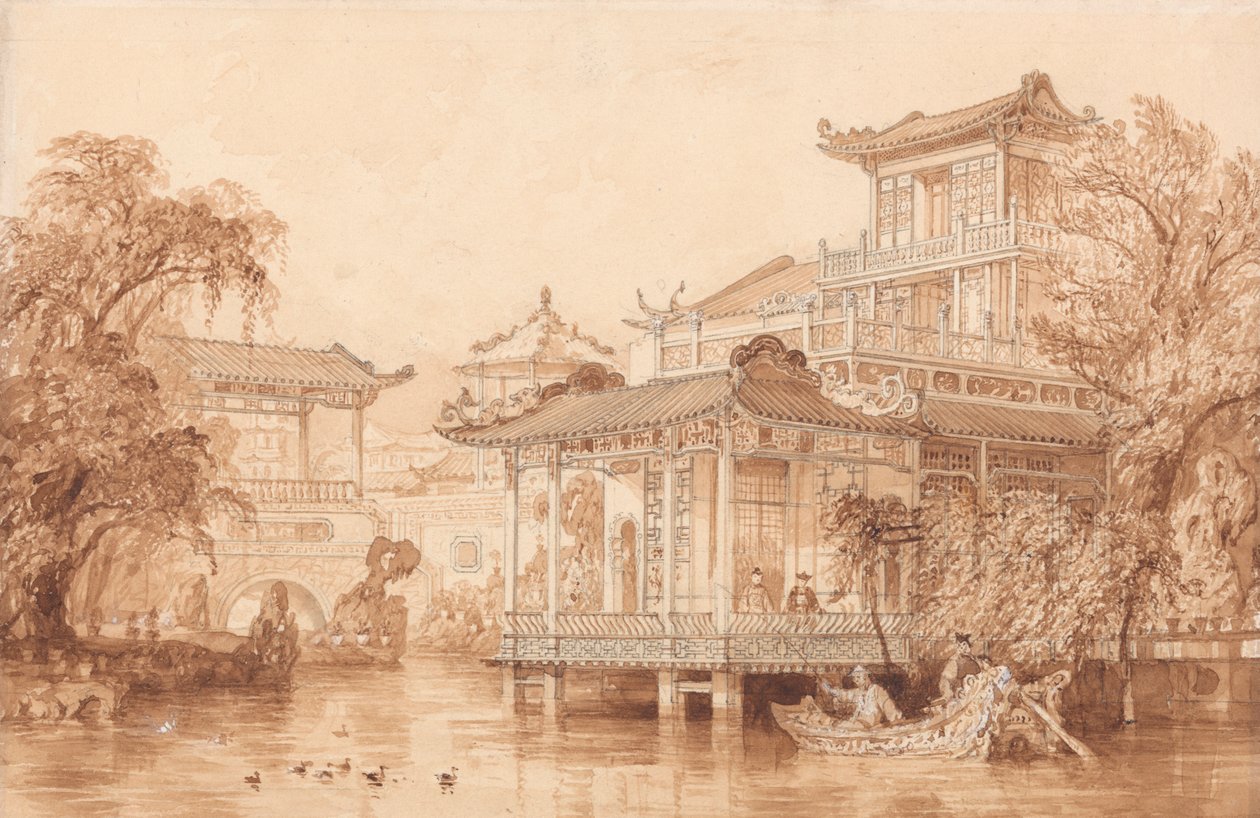 Het huis van een Chinese koopman nabij Canton door Thomas Allom