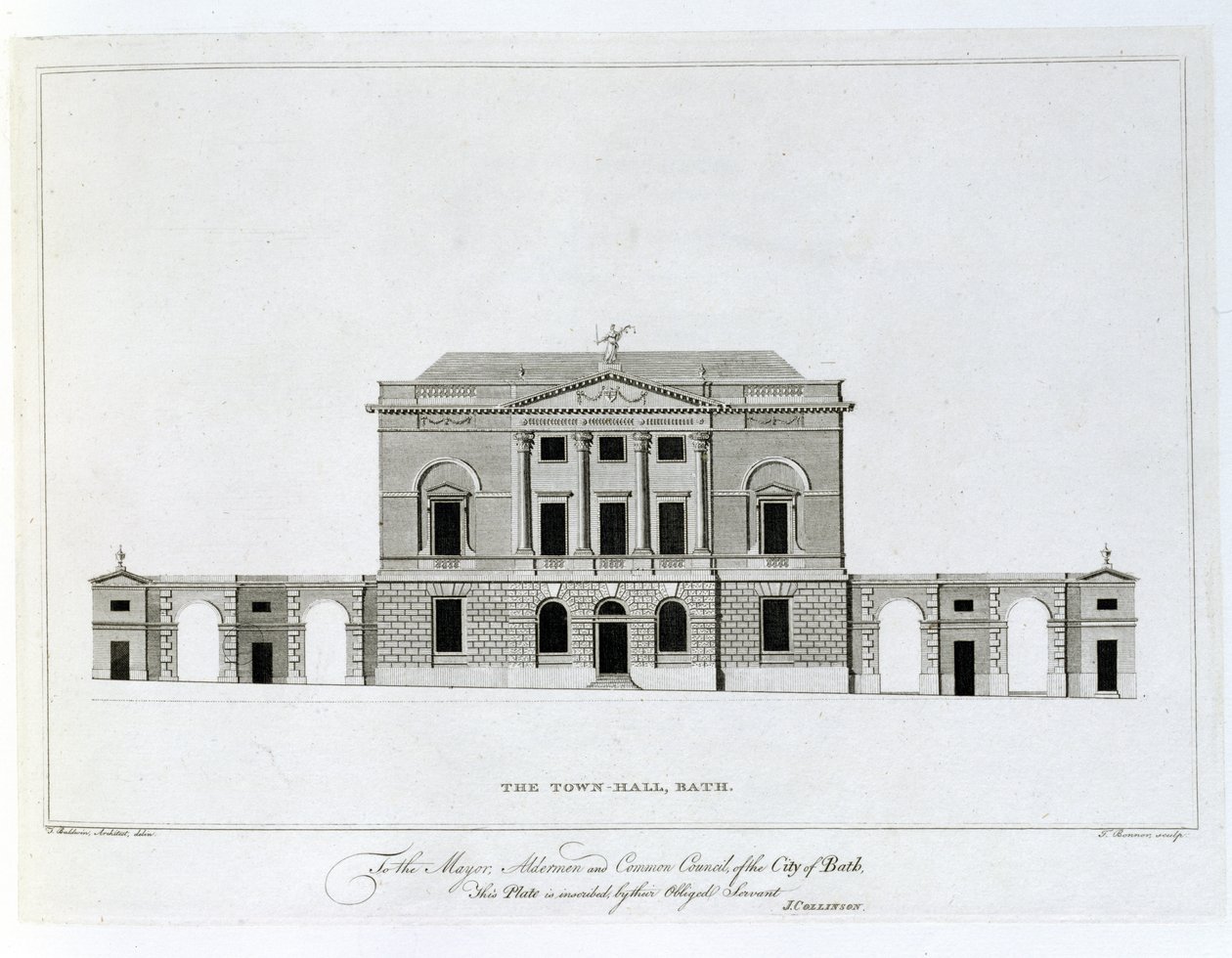 Het stadhuis, Bath, gegraveerd door T. Bonnor door Thomas Baldwin