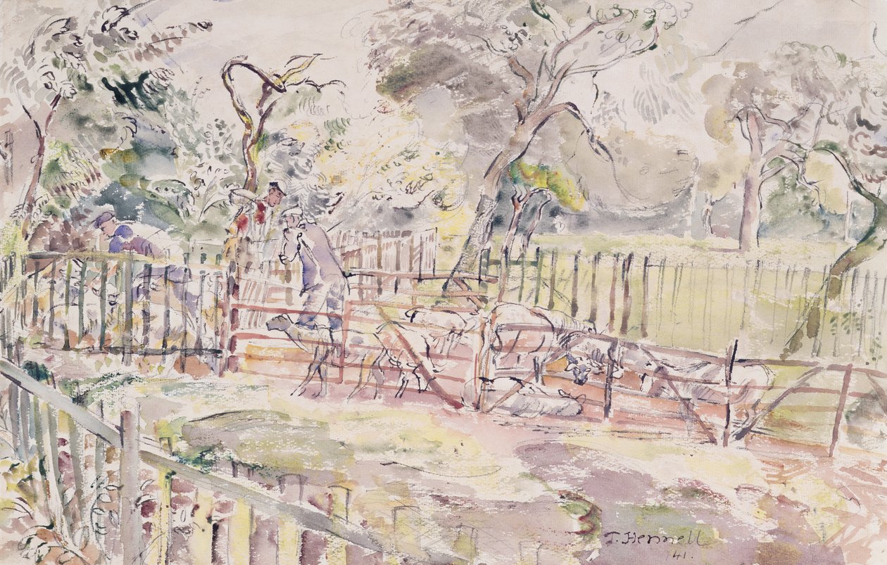 Schapen dopen, New Street, Ridley, 1941 door Thomas Barclay Hennell