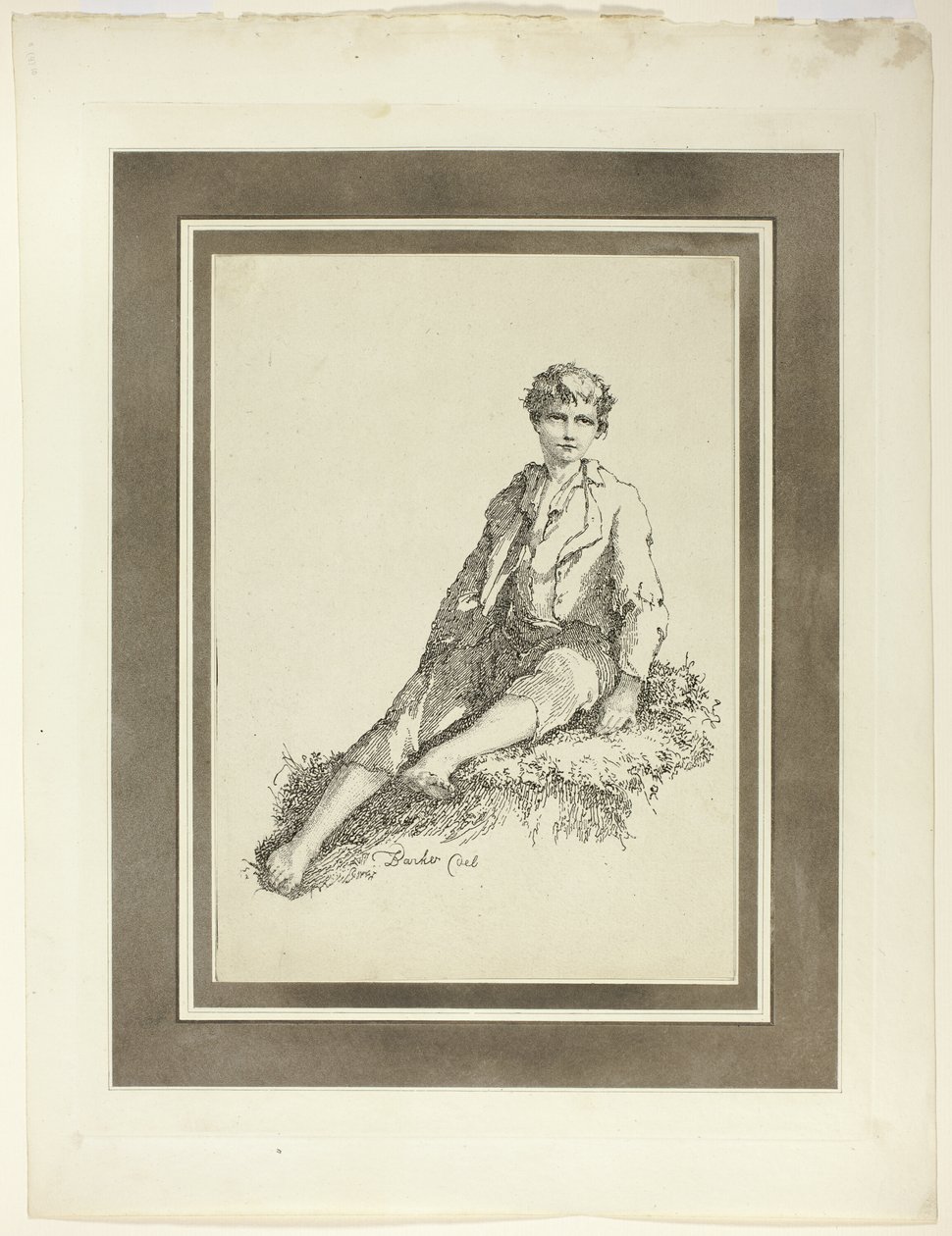 Jonge Jongen Zittend, uit de eerste uitgave van Specimens of Polyautography door Thomas Barker