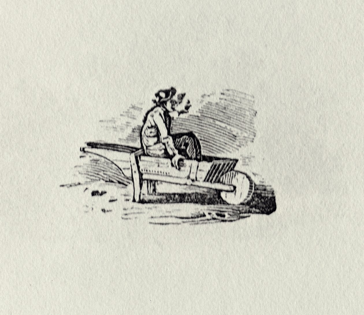 Een man in een kruiwagen uit 