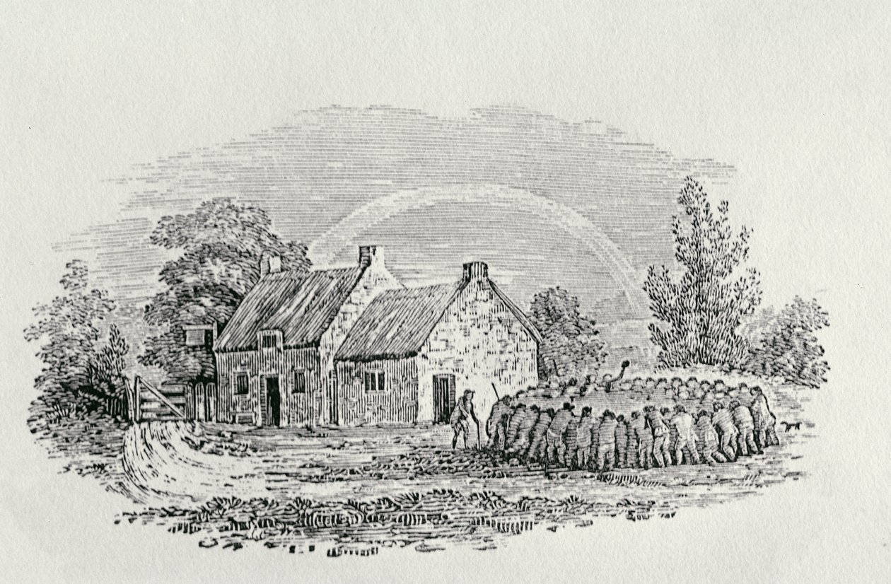 Haanengevecht buiten een herberg, ca. 1801, uit 