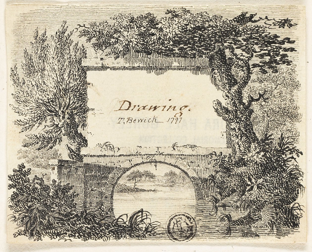Vignet met brugbomen door Thomas Bewick