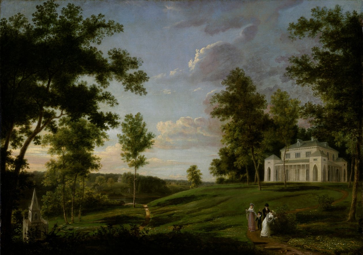 Zicht op het zuidoosten van "Sedgeley Park", de buitenplaats van James Cowles Fisher, Esq. door Thomas Birch