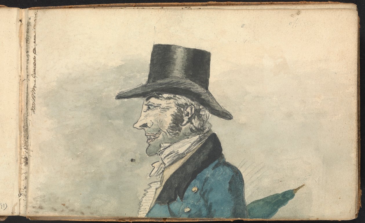 Album van landschap- en figuurstudies: Profiel van een man met een paraplu door Thomas Bradshaw