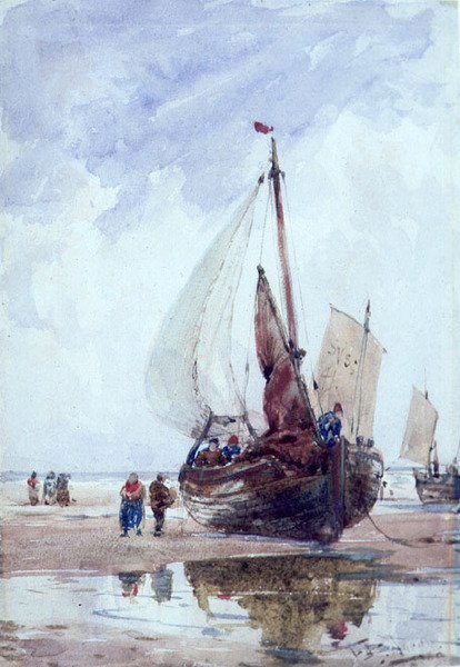 Een gestrande vissersboot door Thomas Bush Hardy