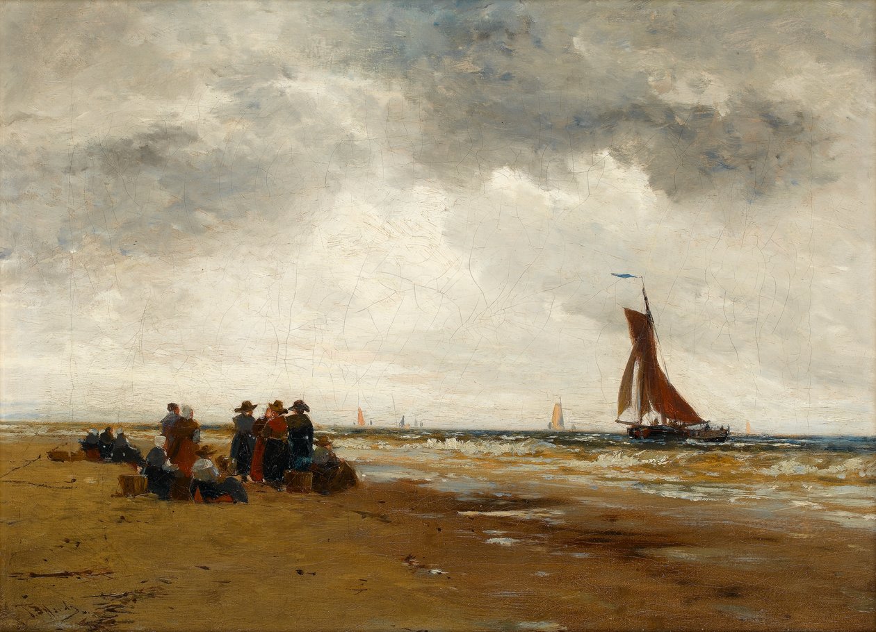 Wachten op de terugkeer van de vissersboten, Nederland door Thomas Bush Hardy