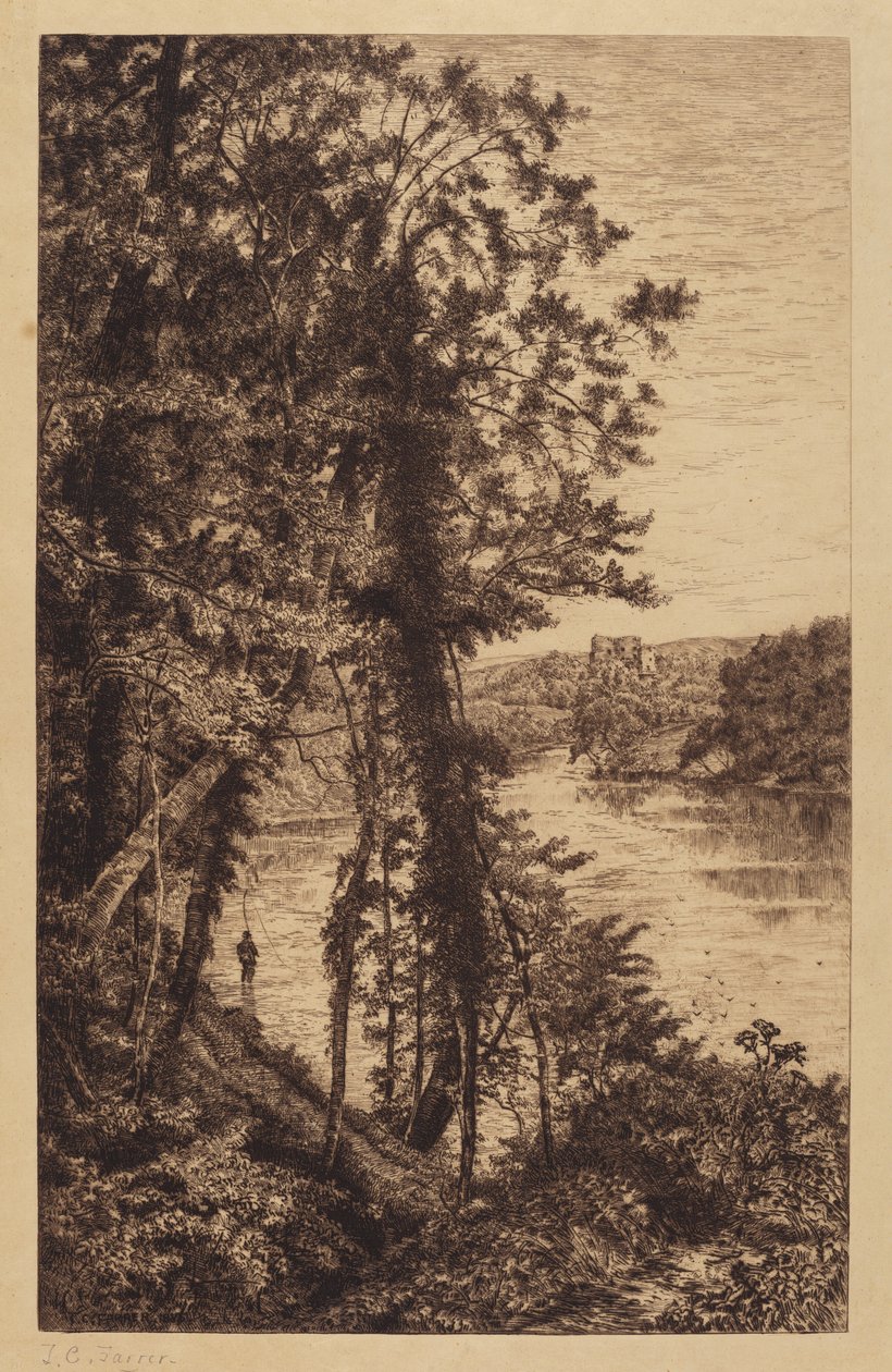 Zonder titel (Landschap met visser) door Thomas C. Farrer