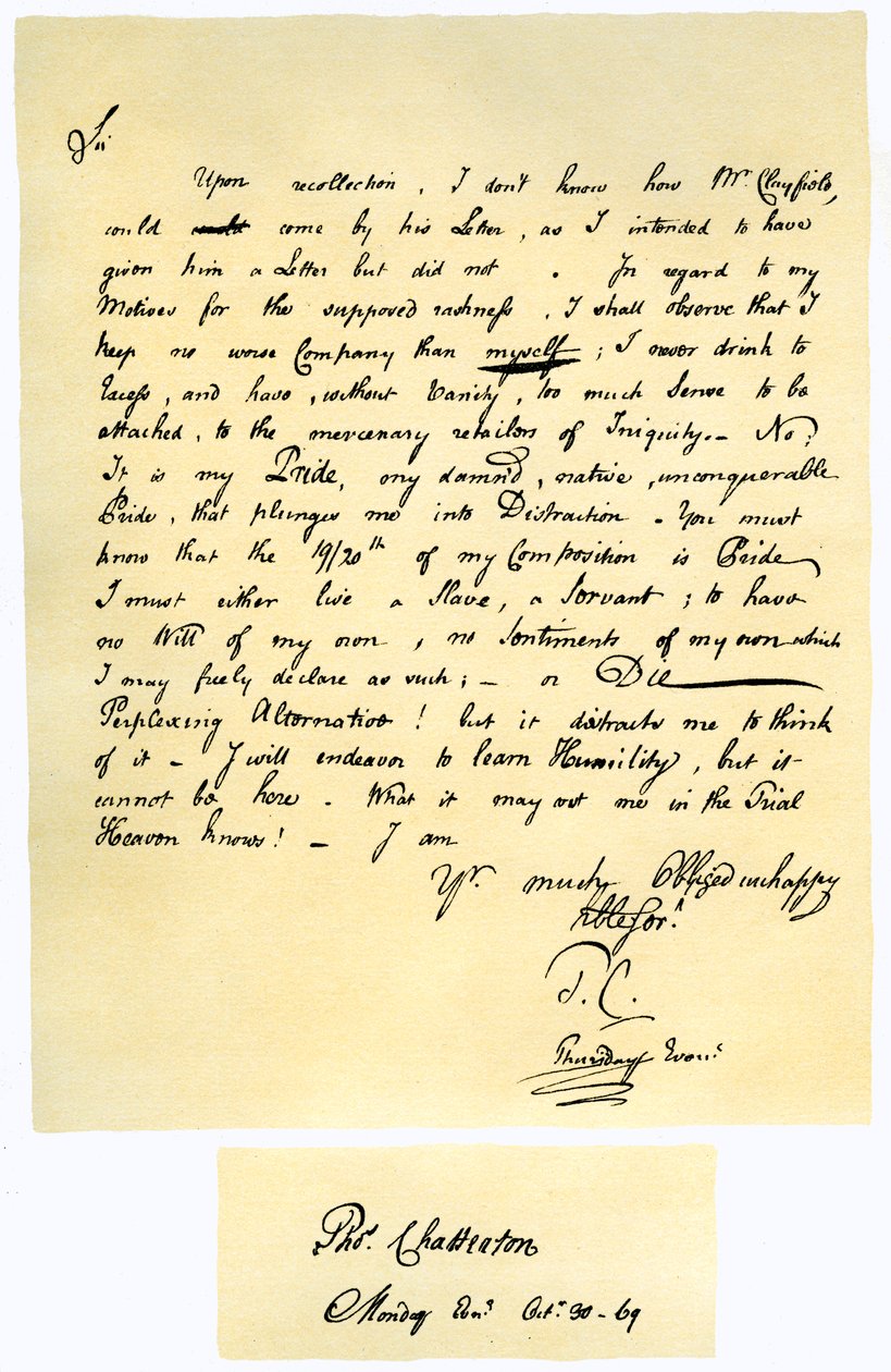 Brief van Thomas Chatterton aan William Barrett, 1769 door Thomas Chatterton