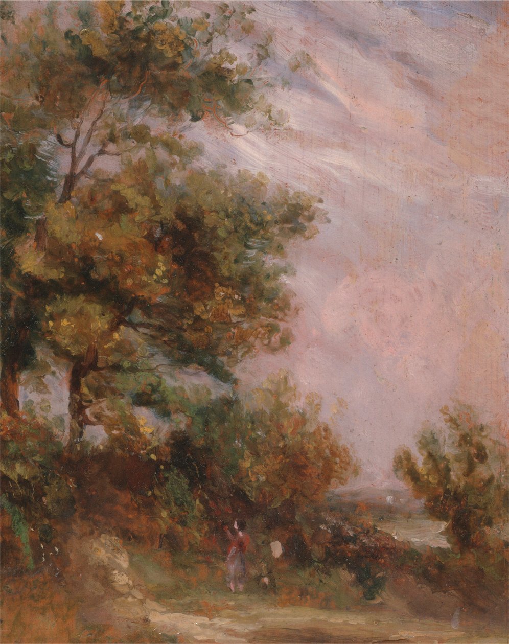 Landschap met bomen en een figuur door Thomas Churchyard