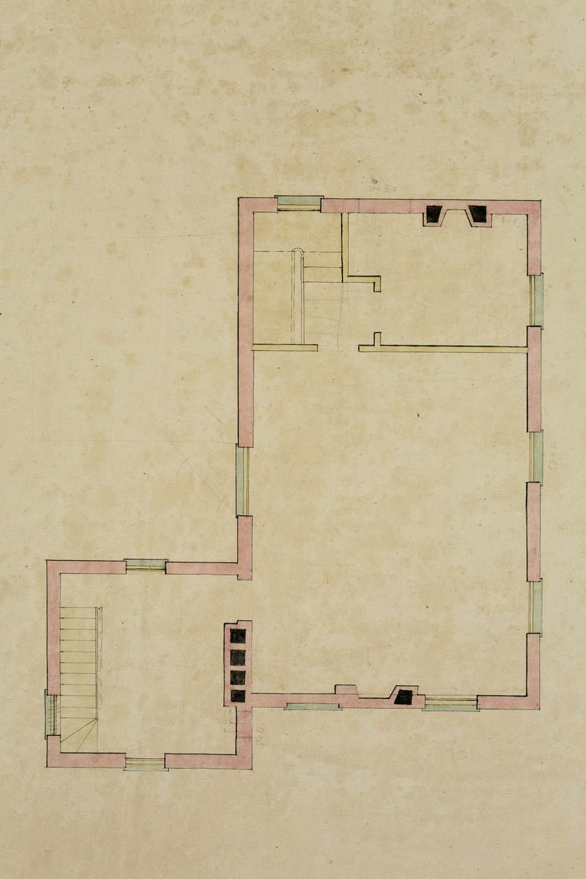 Plattegrond van de Tweede Verdieping van de Voorgestelde Villa in Catskill door Thomas Cole