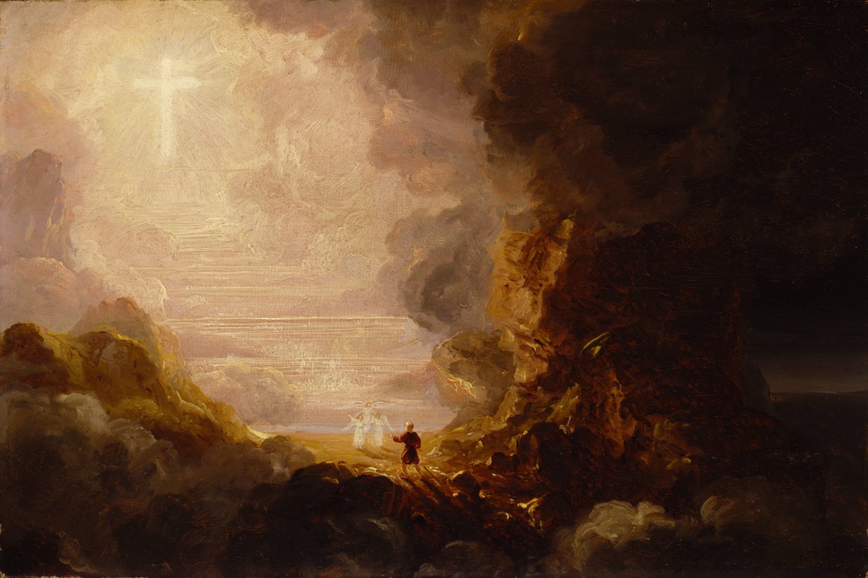 De kruisvaarder aan het einde van zijn reis (studie voor de serie Het kruis en de wereld) door Thomas Cole